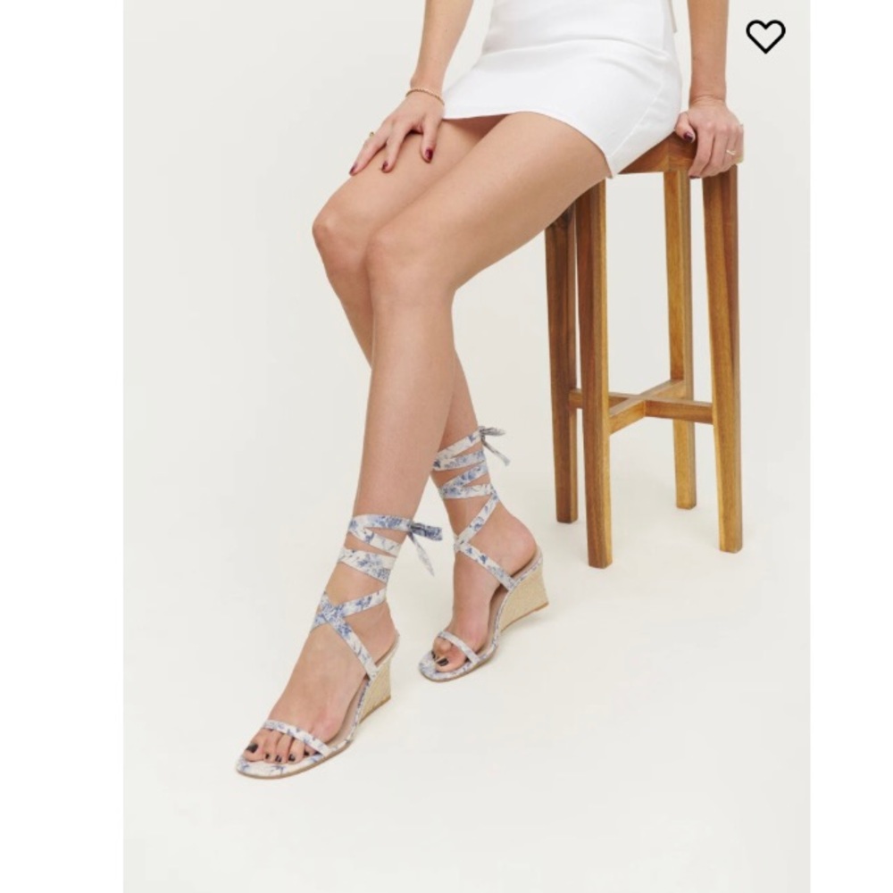 Worn once for 2 hours!Reformation Alessa Lace Up Wedge Last 2 photos most recent